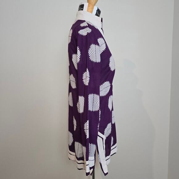 TORY BURCH Purple & White Long Sleeve V-Neck Tunic Sz 2 (721) - Picture 7 of 13